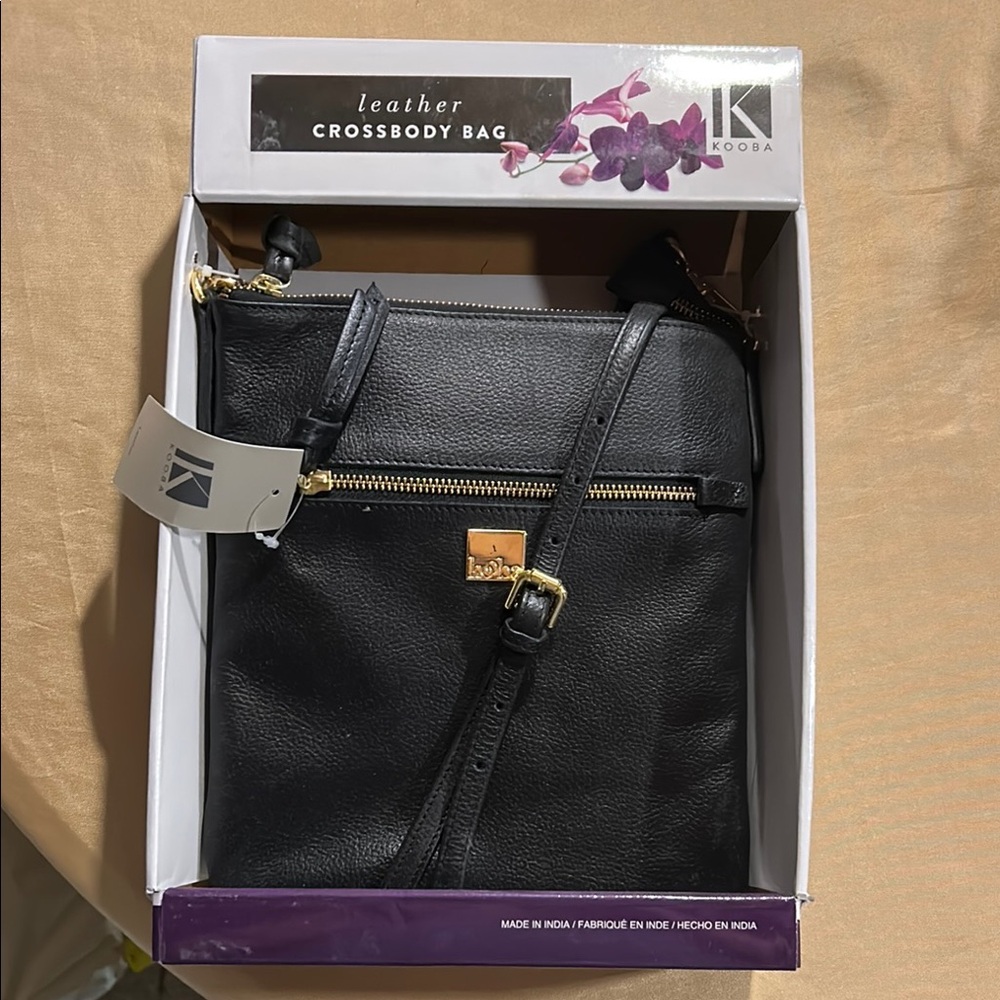Kooba Black Leather Crossbody with Gold Details